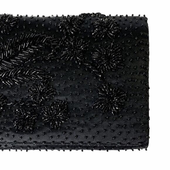 Vintage Black Beaded Clutch Bonnies Handmade Hong Kong Evening Formal Black Tie - Picture 5 of 12